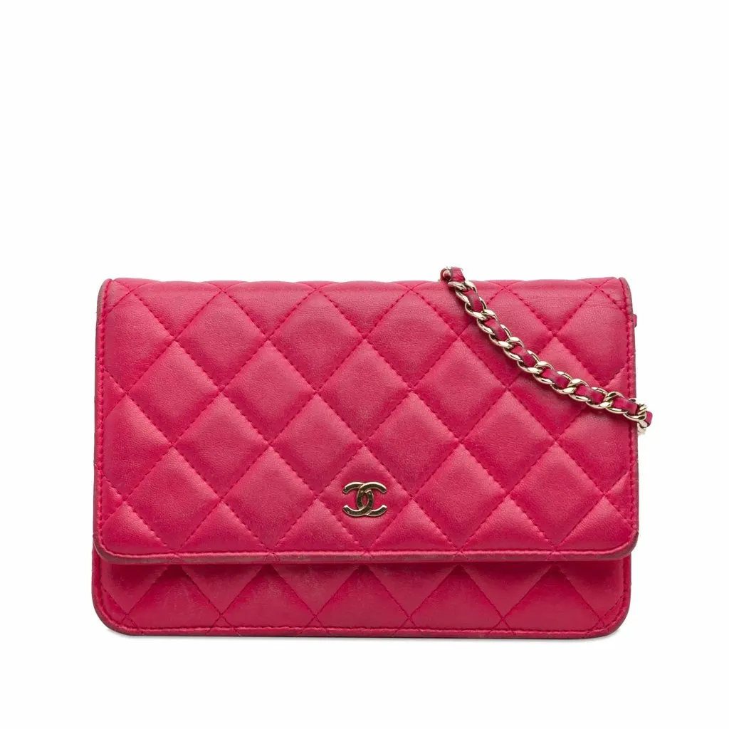 Chanel Classic Lambskin Wallet on Chain Pink Leather Good - Front View