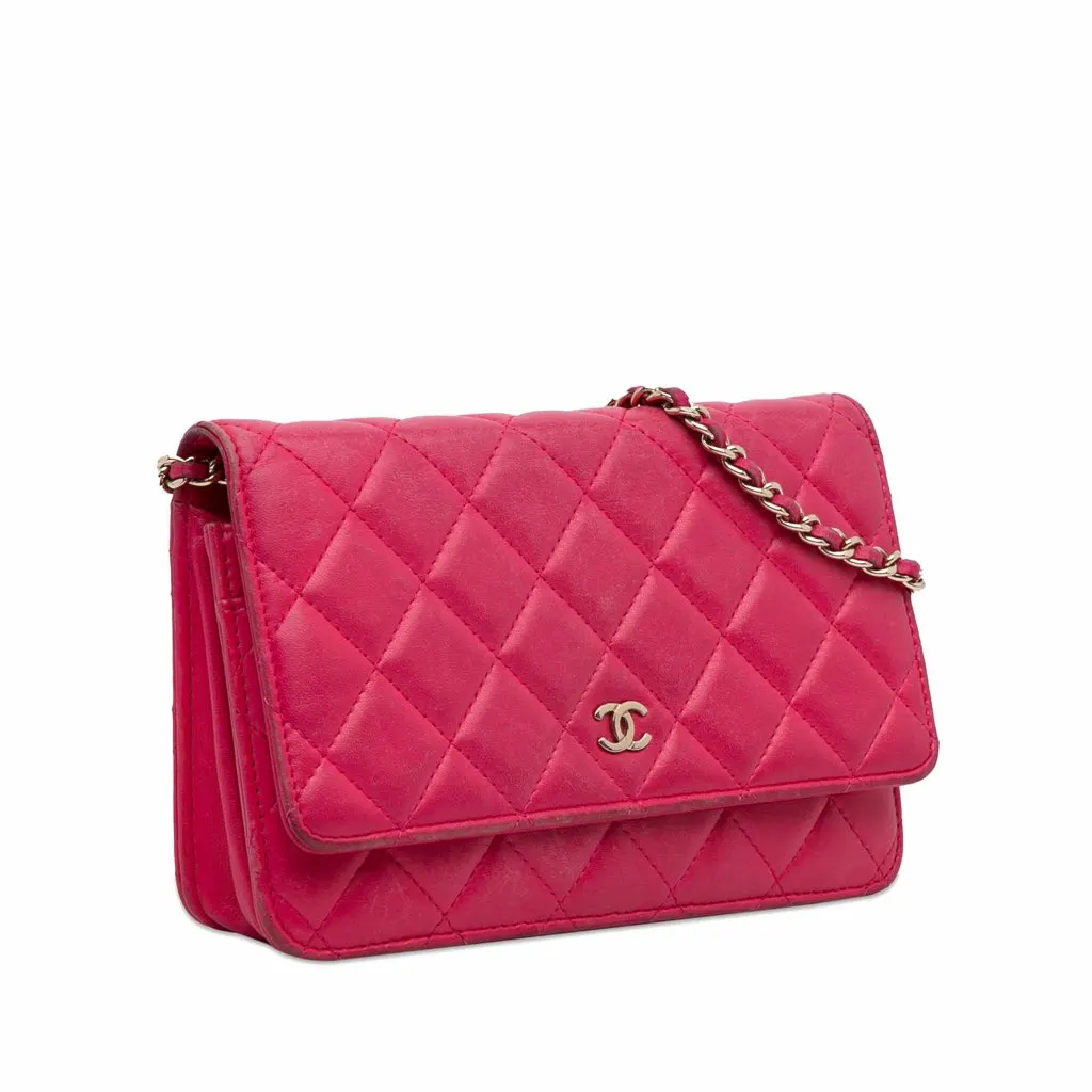 Chanel Classic Lambskin Wallet on Chain Pink Leather Good - Back View