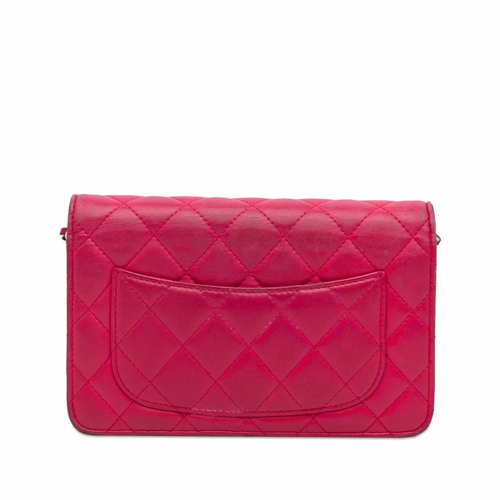 Chanel Classic Lambskin Wallet on Chain Pink Leather Good - Model View