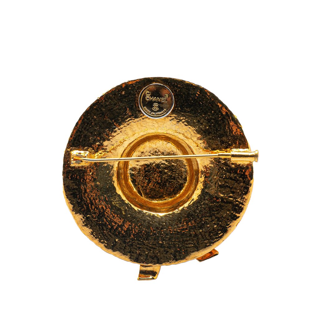 Chanel Gold Plated Straw Hat Brooch - Back view