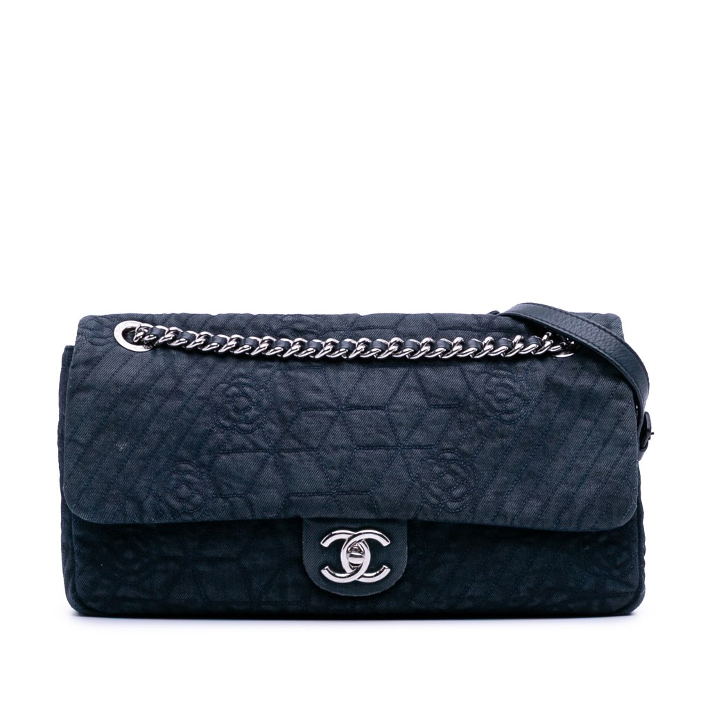 Chanel Large Embroidered Denim Camellia Flap