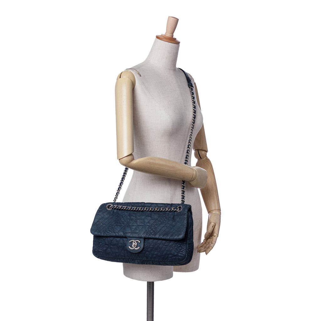 Chanel Large Embroidered Denim Camellia Flap - Image 16