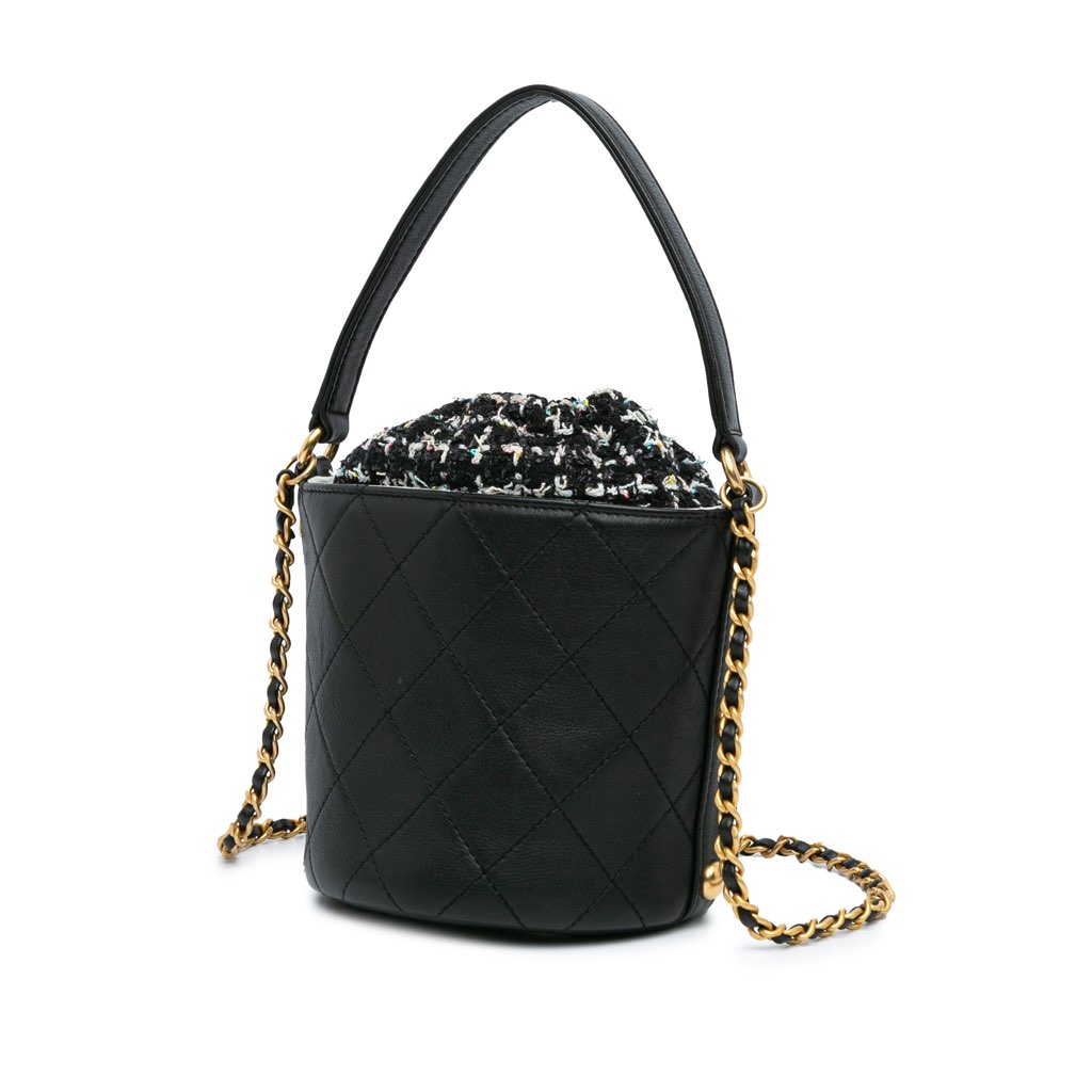 Chanel Small CC Calfskin and Tweed Drawstring Bucket Bag - 2