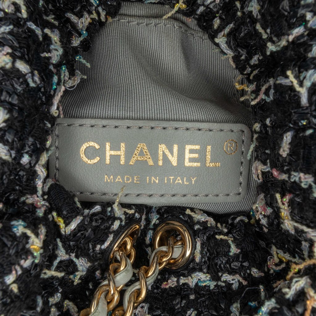 Chanel Small CC Calfskin and Tweed Drawstring Bucket Bag - 5
