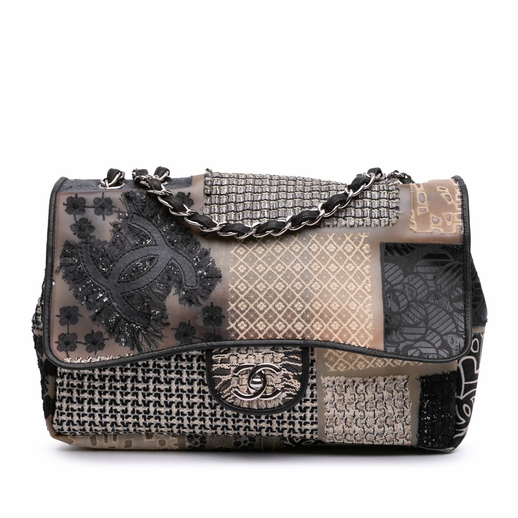 Chanel Jumbo PVC and Tweed Patchwork Single Flap
