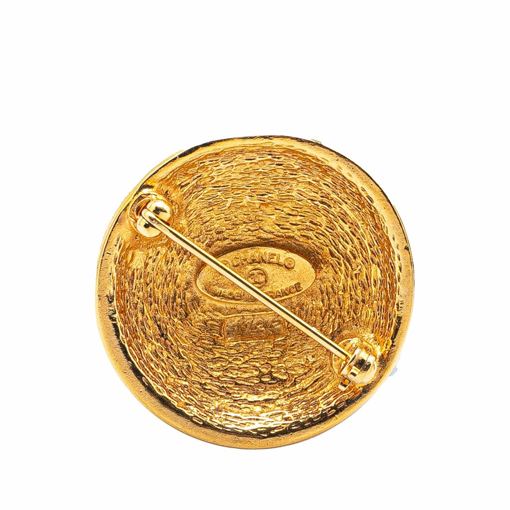 Chanel Gold Plated CC Quilted Round Brooch - 2