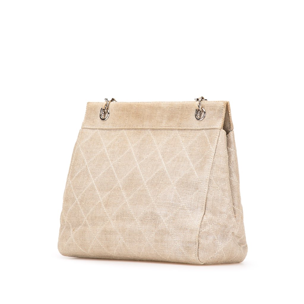 Chanel CC Stitched Linen Chain Tote - 2