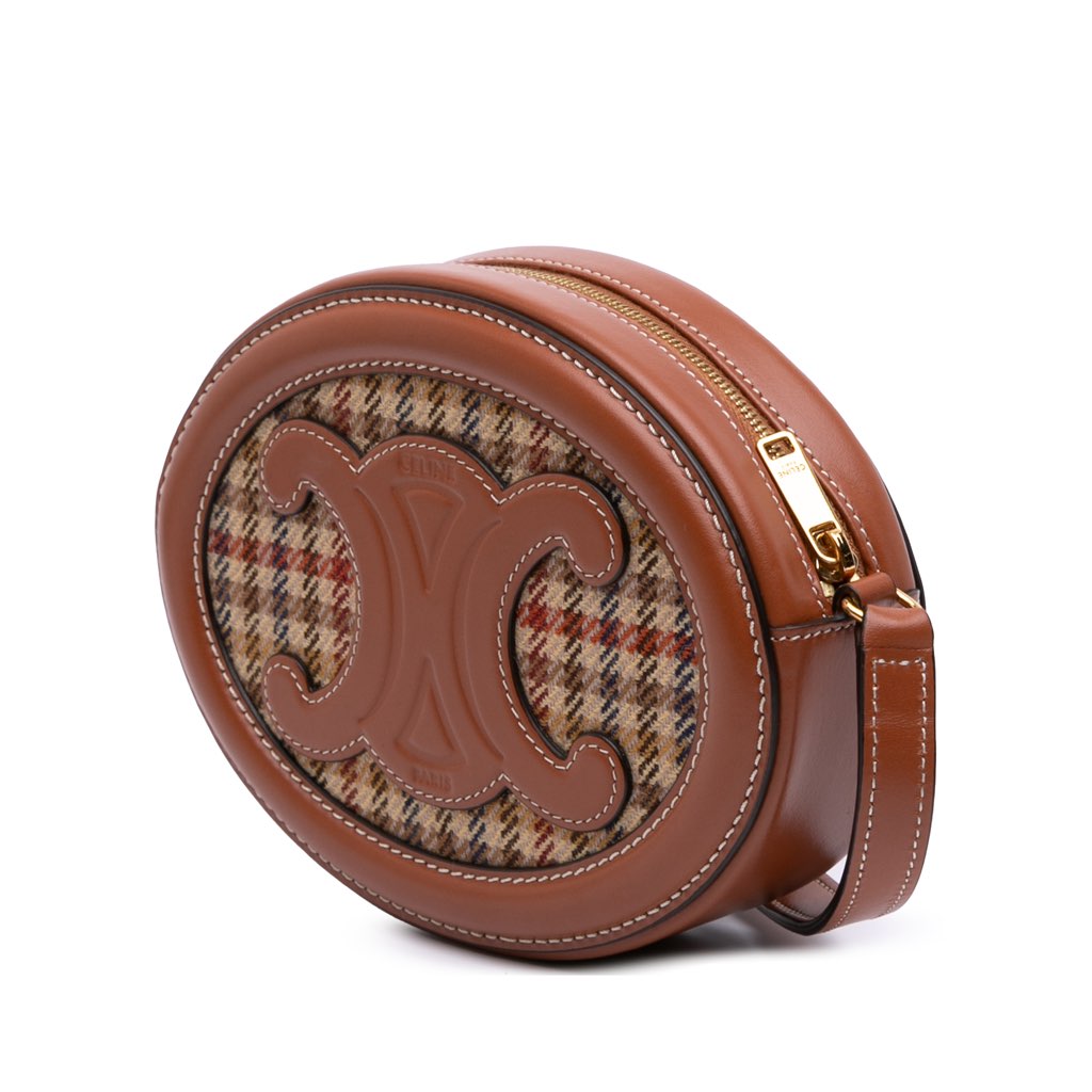 Celine Small Houndstooth Canvas and Calfskin Cuir Triomphe Oval Crossbody - 2