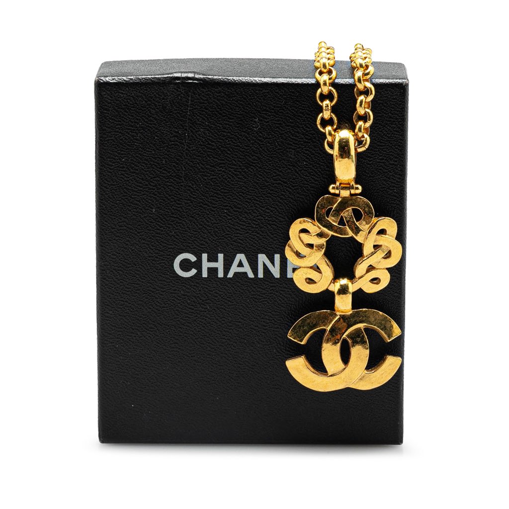Chanel Gold Plated CC Flower Pendant Necklace - 4