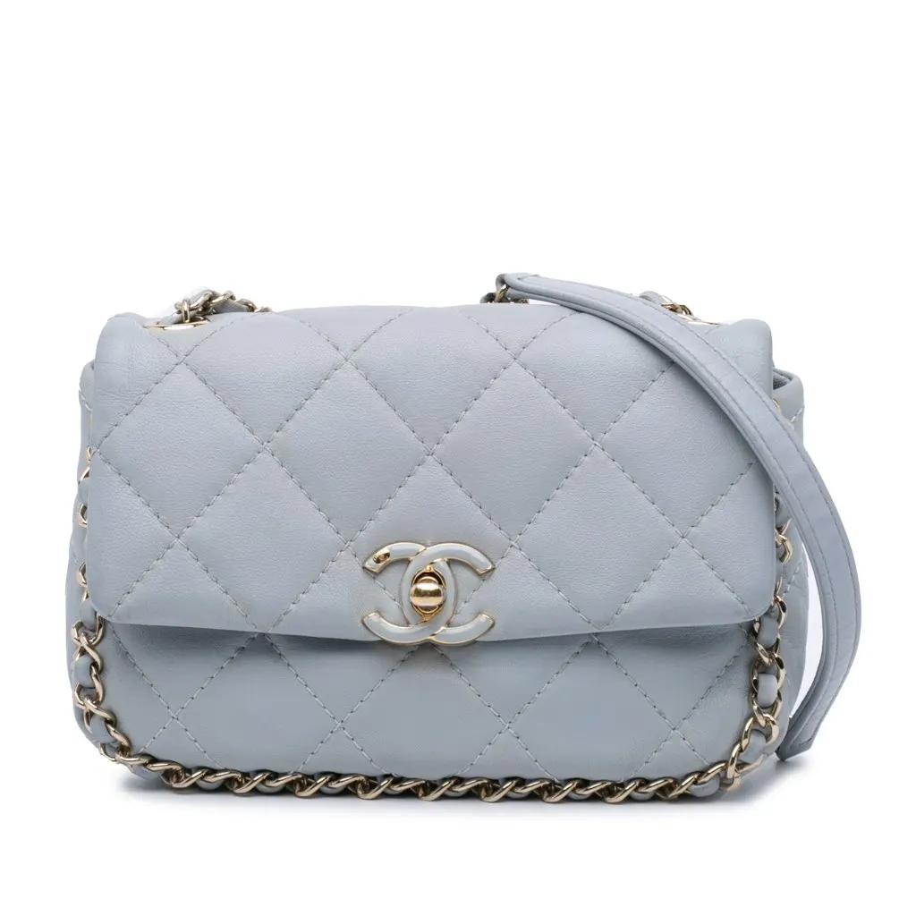 Chanel Mini Calfskin Chain Around Flap Grey Leather Good - Front View