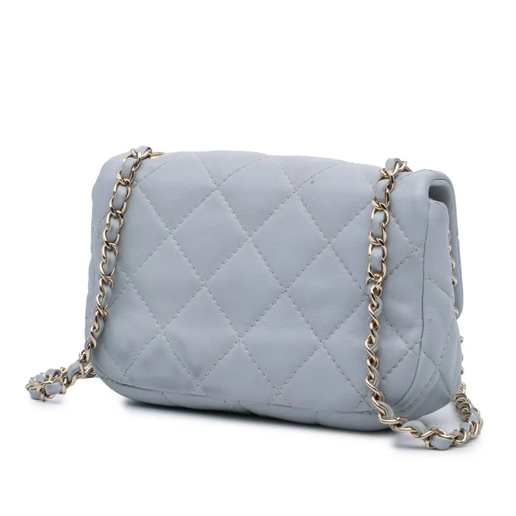 Chanel Mini Calfskin Chain Around Flap Grey Leather Good - Back View