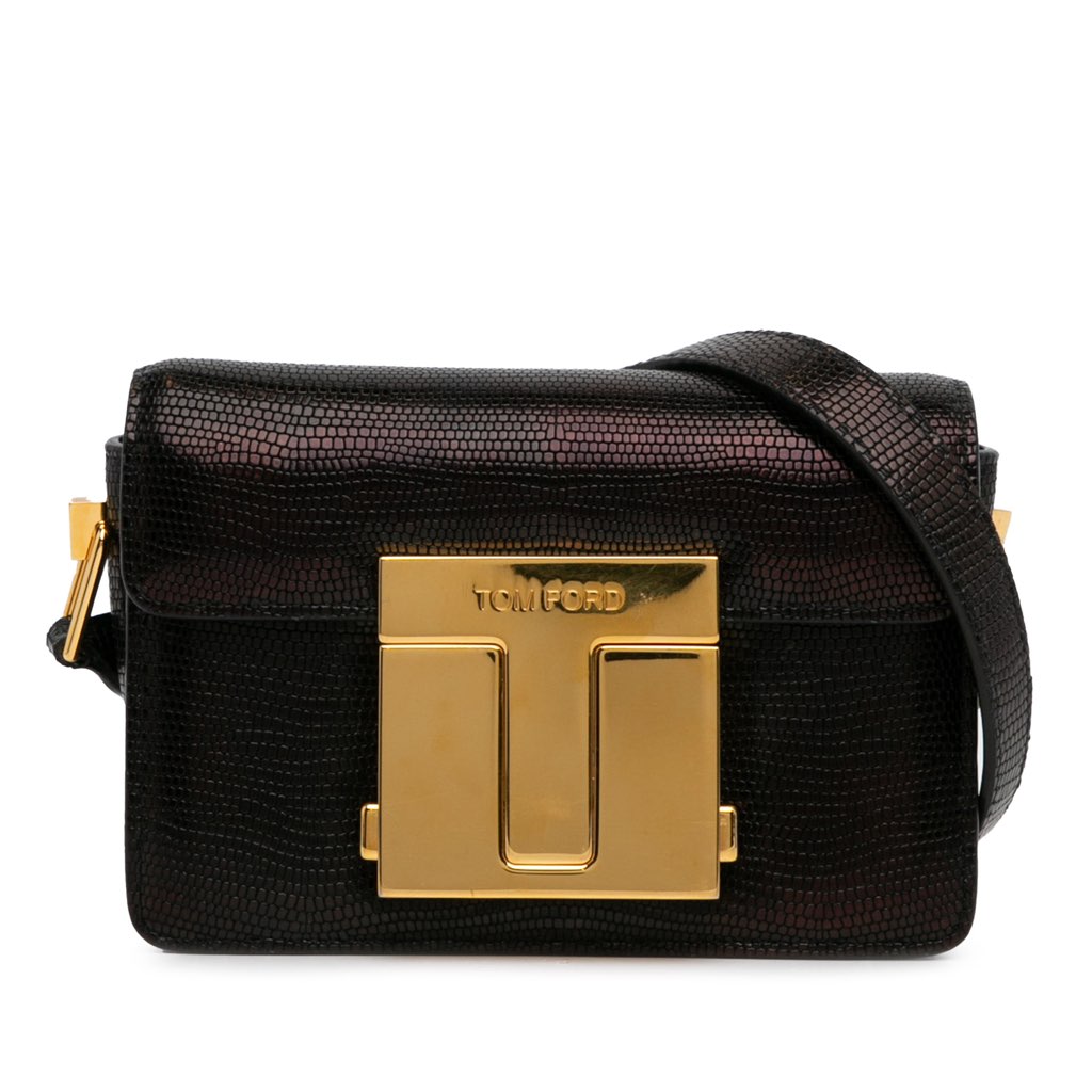 Tom Ford Small T-Clasp Lizard-Embossed Crossbody Bag