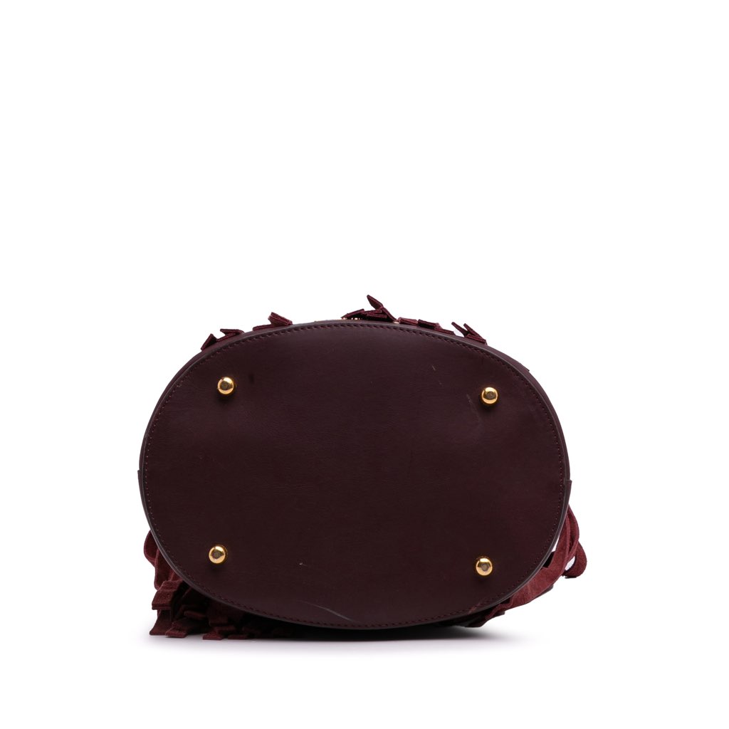 Burberry House Check Canvas and Suede Fringe Bucket Bag - 3