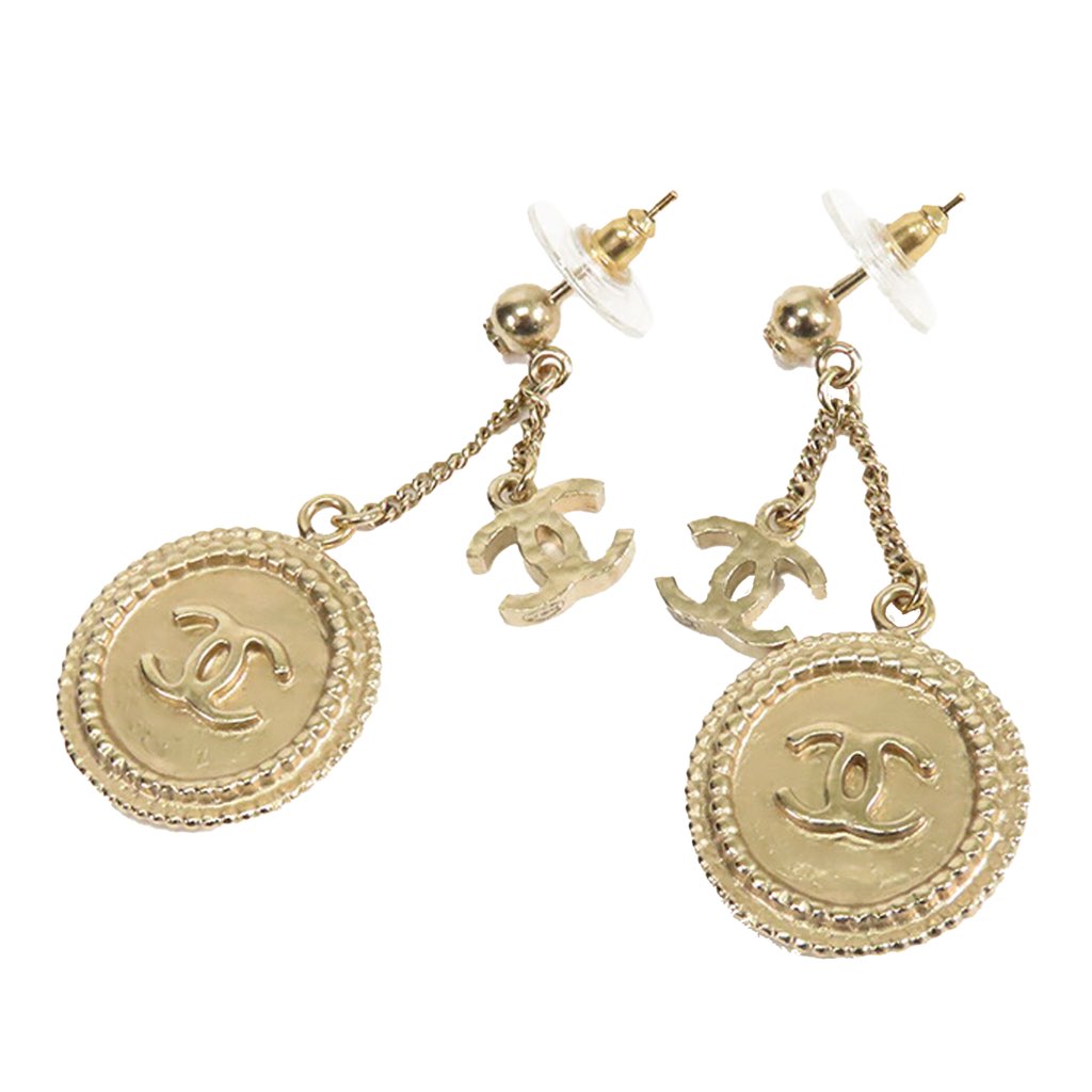 Chanel Gold Plated CC Dangling Push Back Earrings - 3