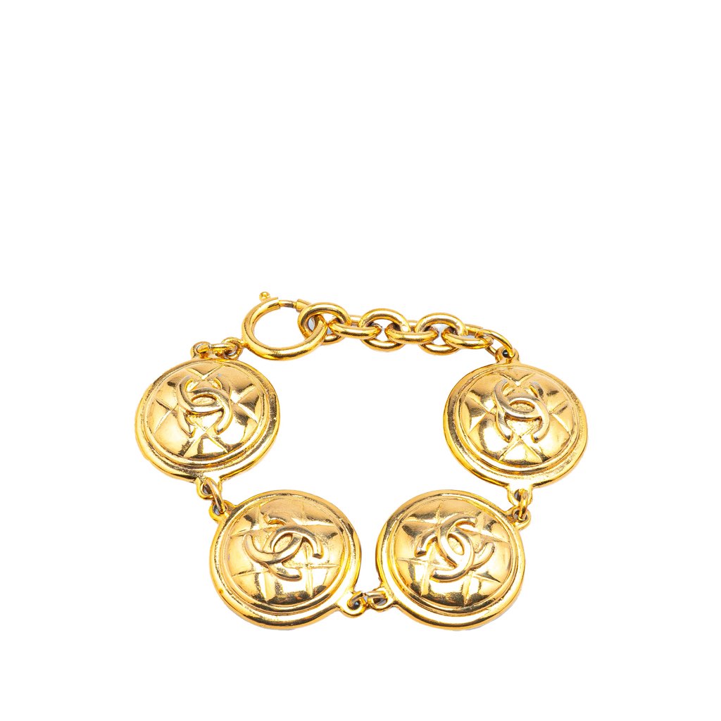 Chanel Gold Plated CC Quilted Medallion Bracelet