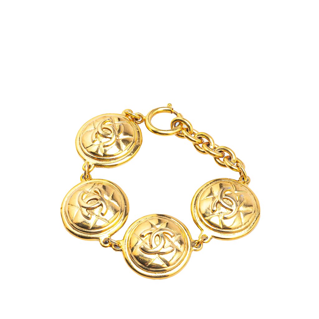 Chanel Gold Plated CC Quilted Medallion Bracelet - Back view