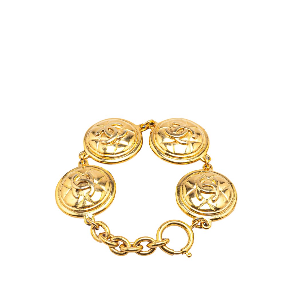 Chanel Gold Plated CC Quilted Medallion Bracelet - Image 6