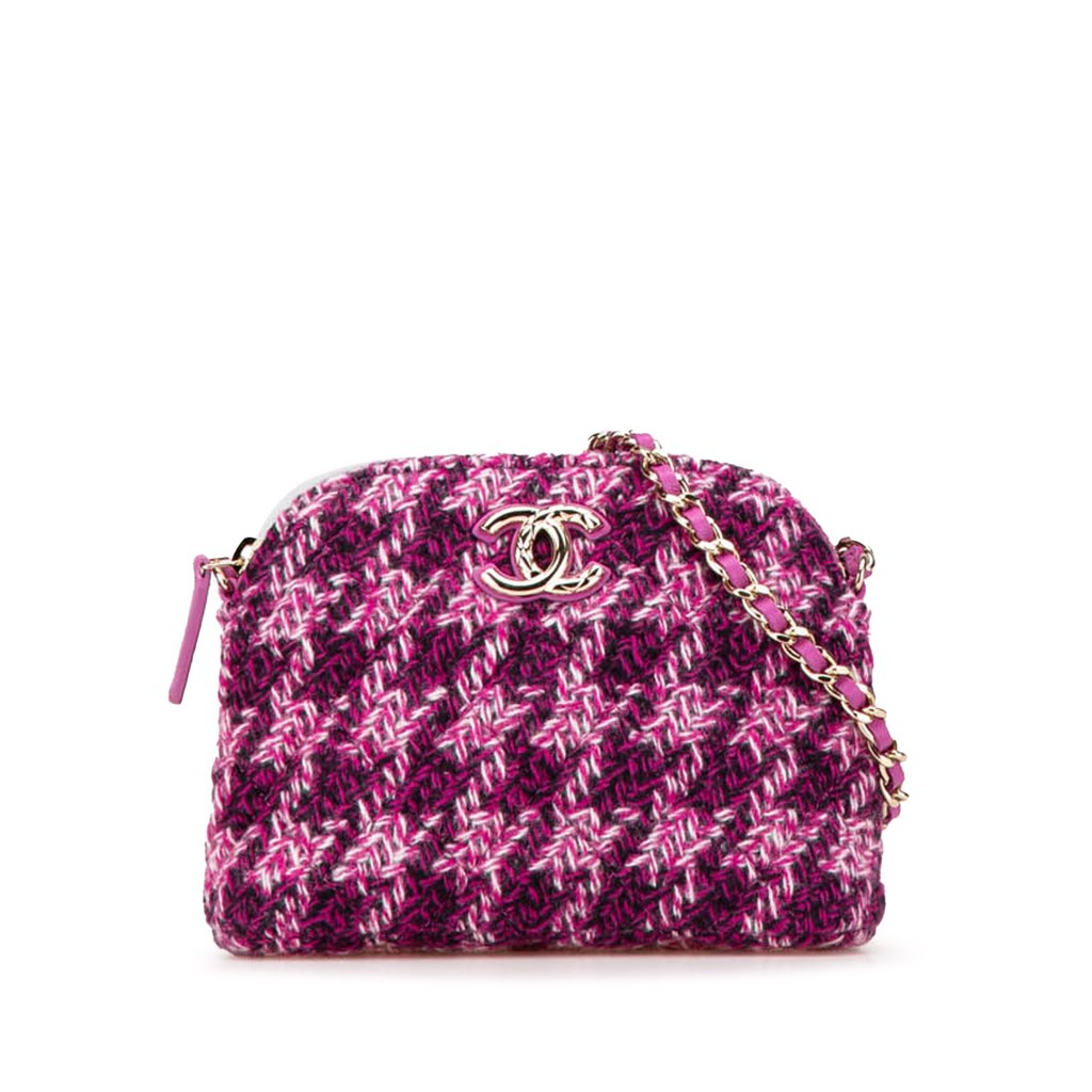 Chanel CC Tweed Houndstooth Clutch On Chain