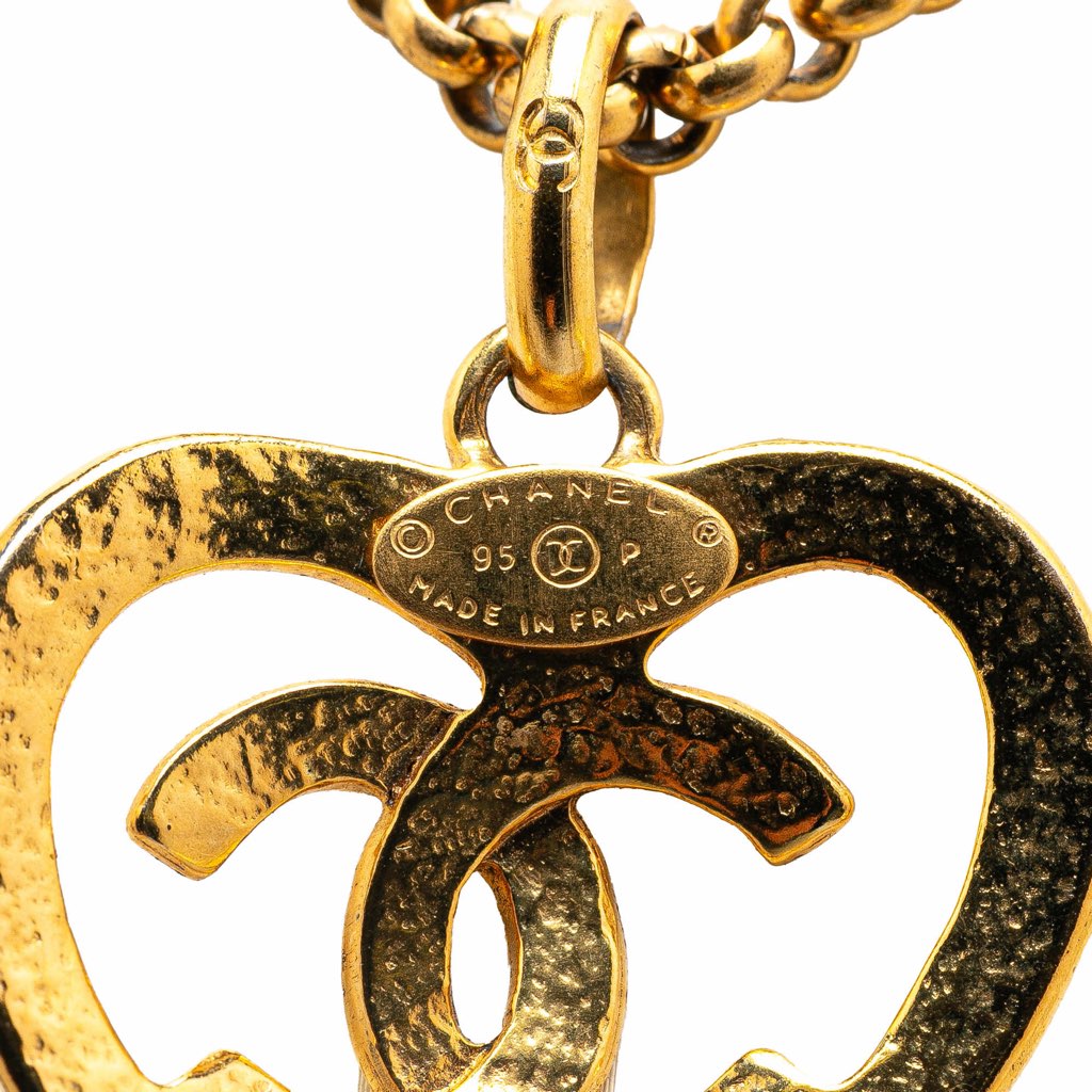 Chanel Gold Plated CC Heart Pendant Necklace - 2