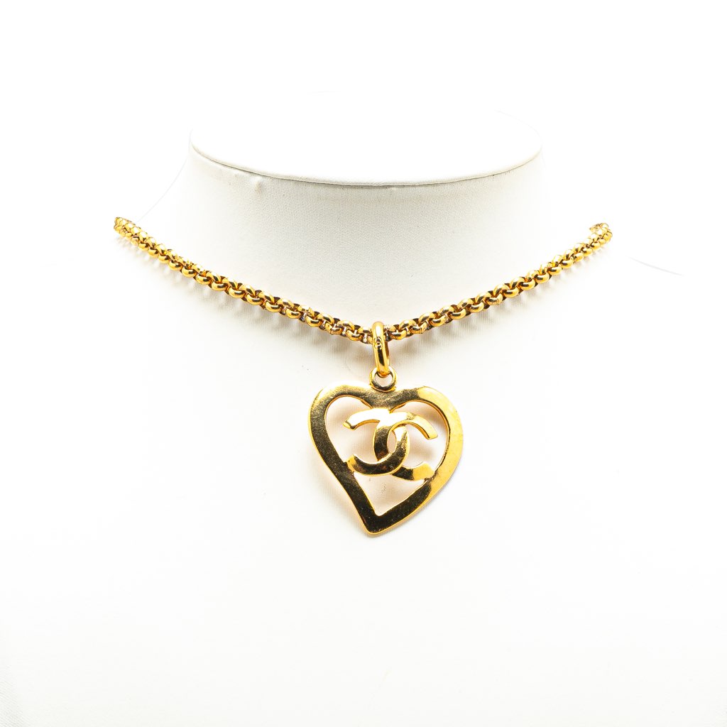 Chanel Gold Plated CC Heart Pendant Necklace - 4