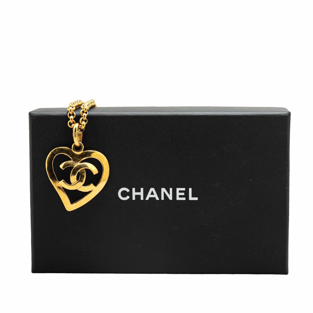 Chanel Gold Plated CC Heart Pendant Necklace - 5
