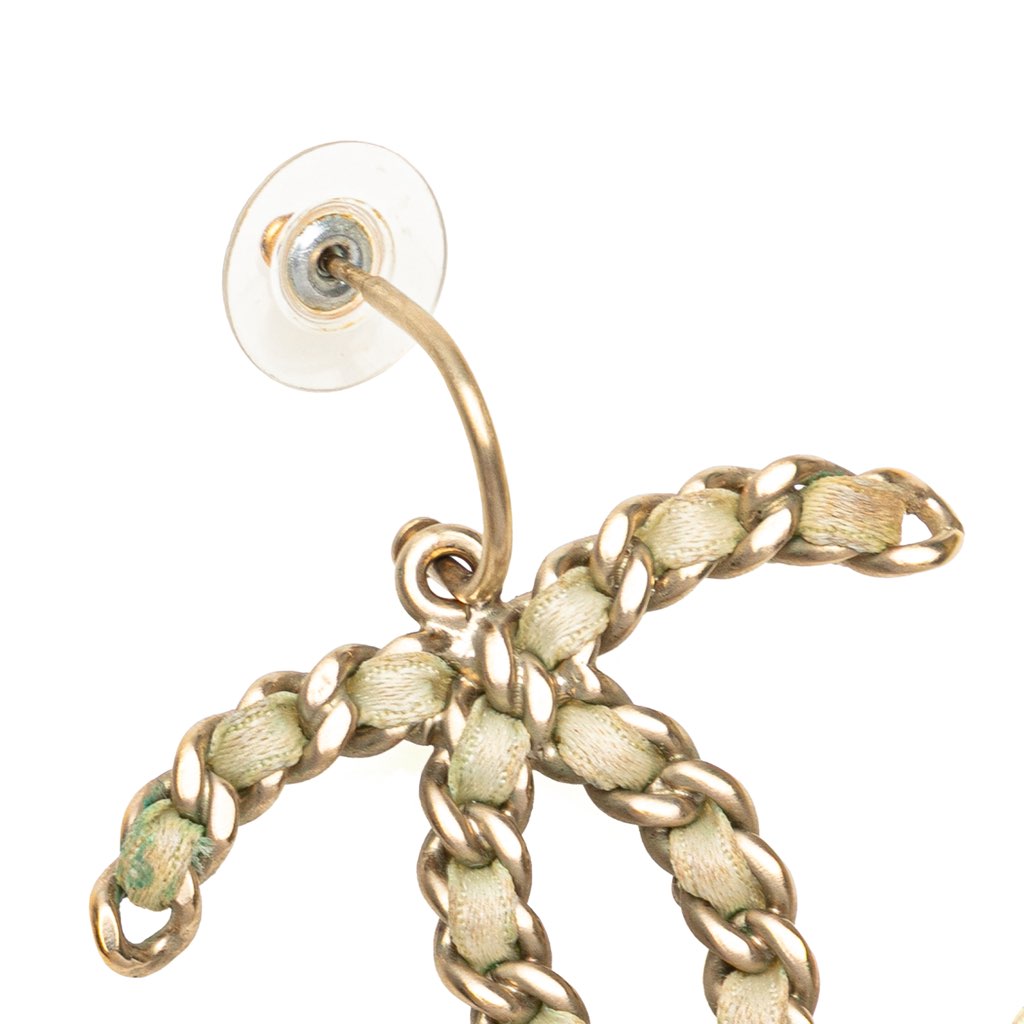 Chanel Gold Plated CC Woven Canvas Push Back Earrings - 3