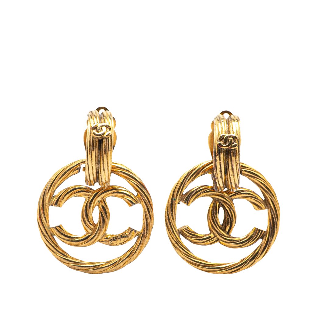 Chanel Gold Plated CC Drop Clip-On Earrings