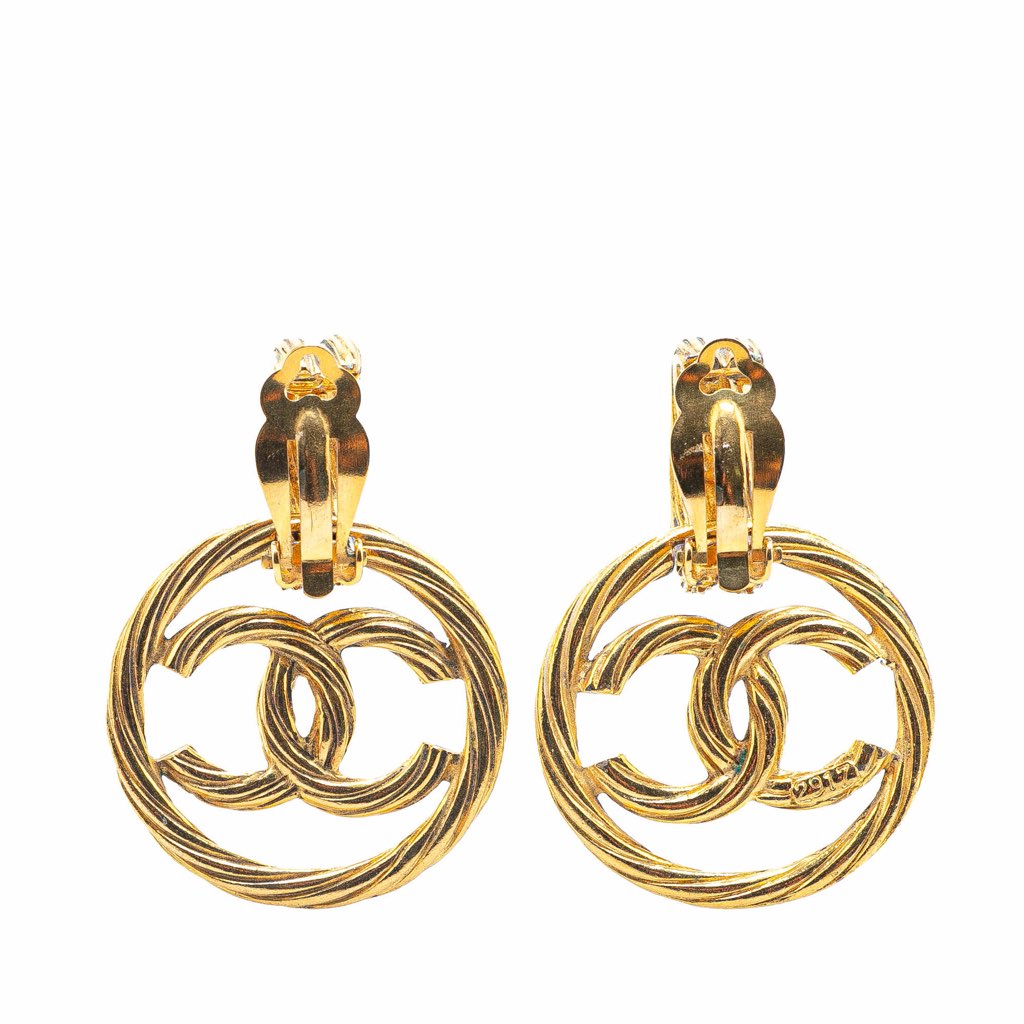 Chanel Gold Plated CC Drop Clip-On Earrings - Back view