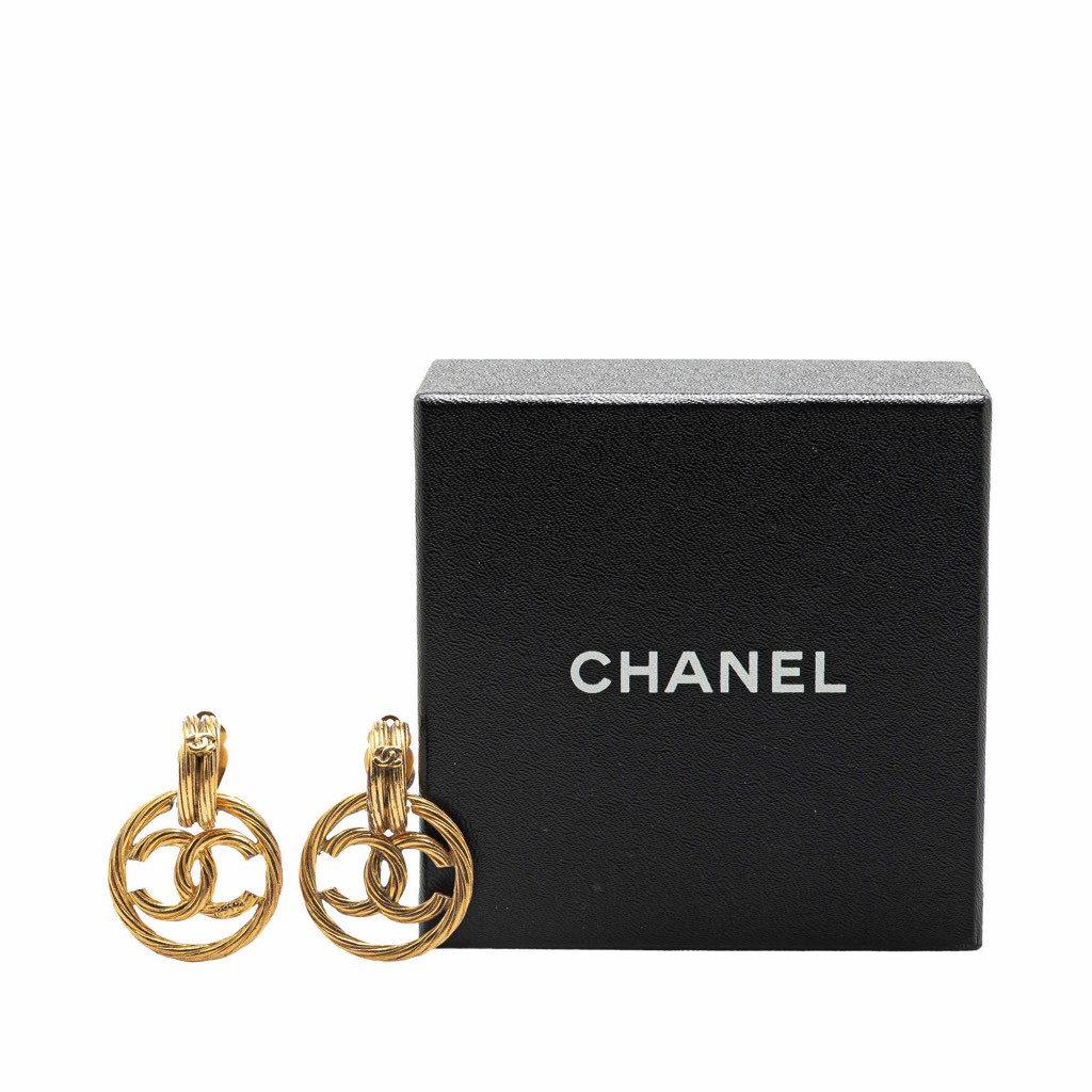 Chanel Gold Plated CC Drop Clip-On Earrings - Side view