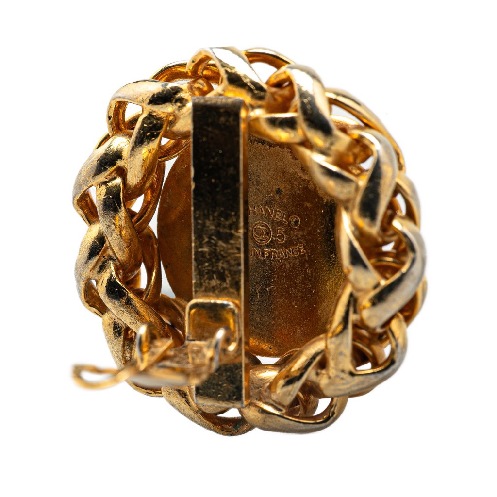 Chanel Gold Plated CC Wheat Medallion Clip On Earrings - 3