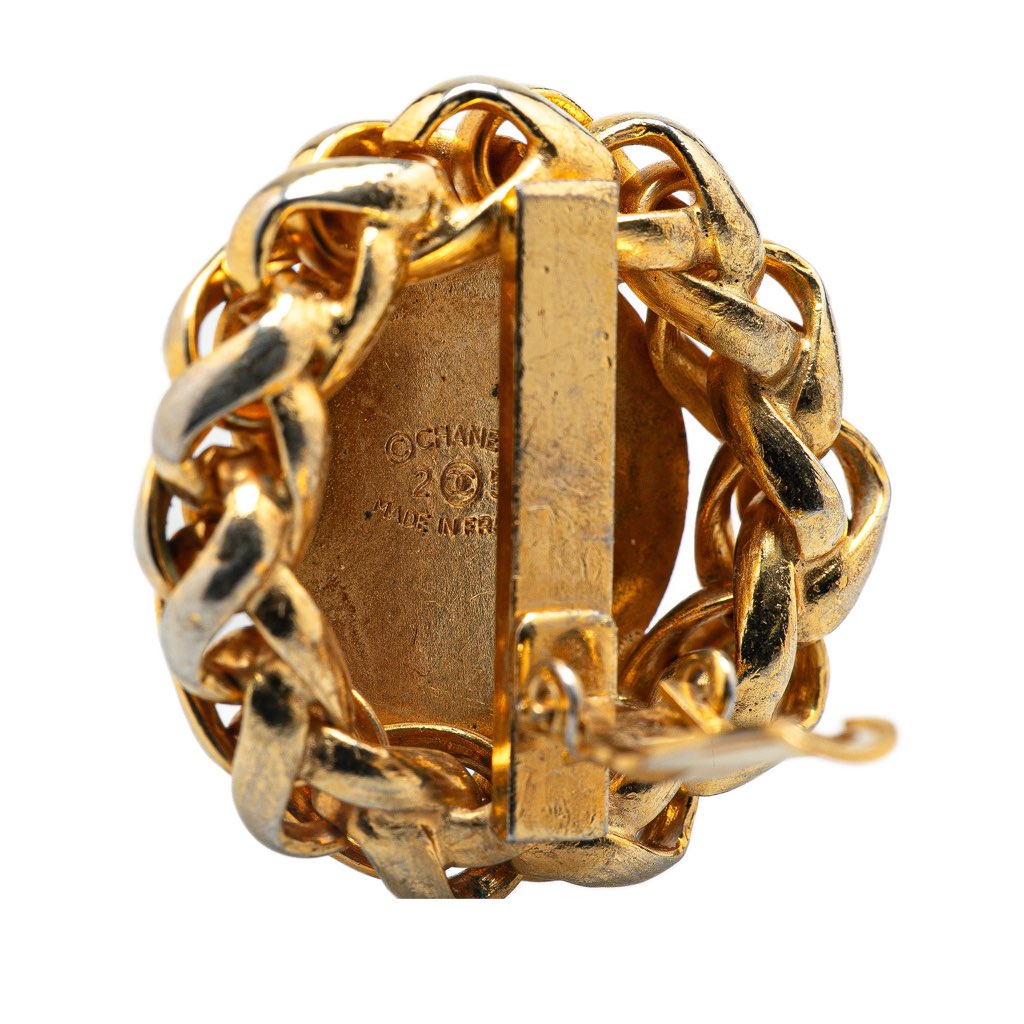 Chanel Gold Plated CC Wheat Medallion Clip On Earrings - 4