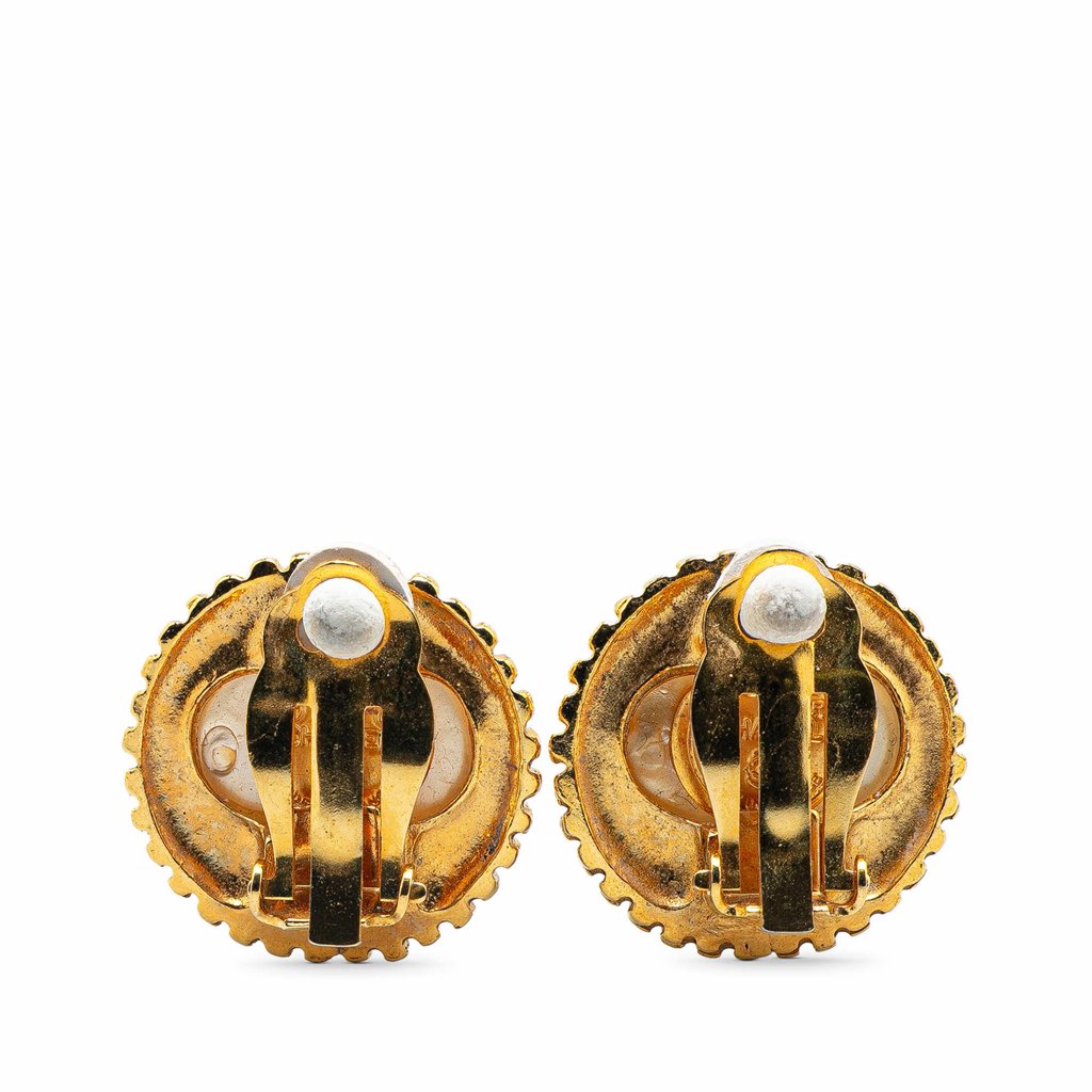 Chanel Gold Plated CC Faux Pearl Clip on Earrings - 2