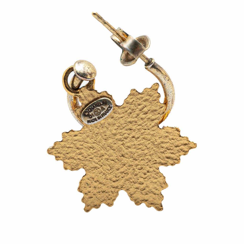 Chanel Gold Plated Snowflakes Hoop Push Back Earrings - Image 6