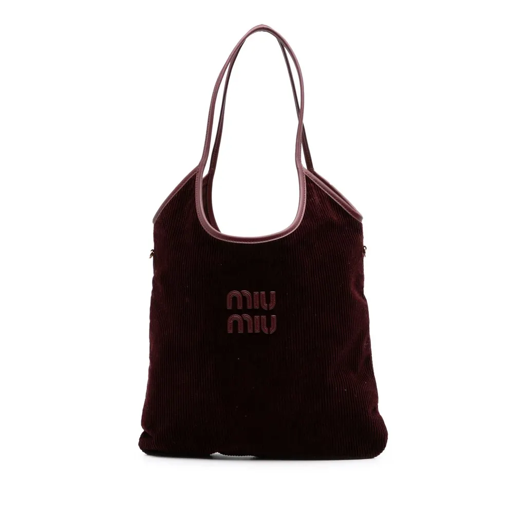 Miu Miu Corduroy Ivy Tote Red Velvet Good - Front View