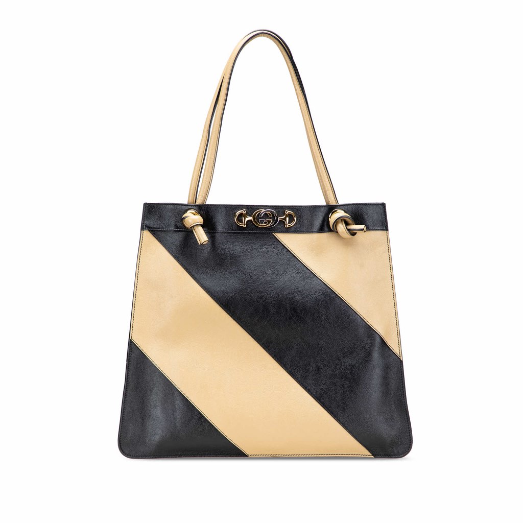 Gucci Smooth Calfskin Diagonal Striped Zumi Tote