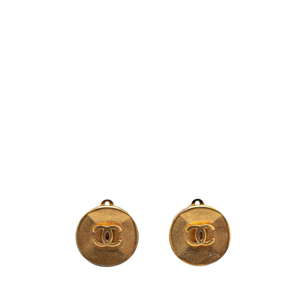 Chanel Gold Tone CC Button Clip On Earrings