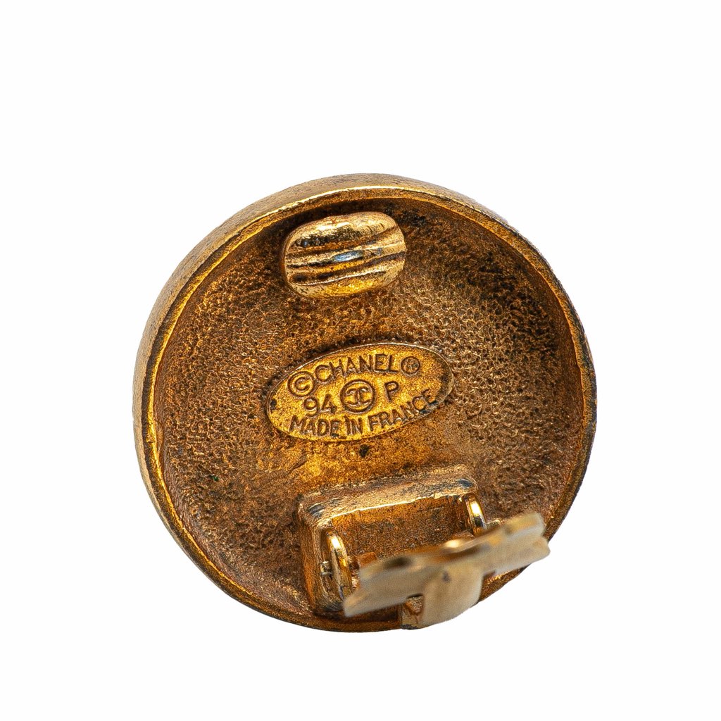 Chanel Gold Tone CC Button Clip On Earrings - Image 6