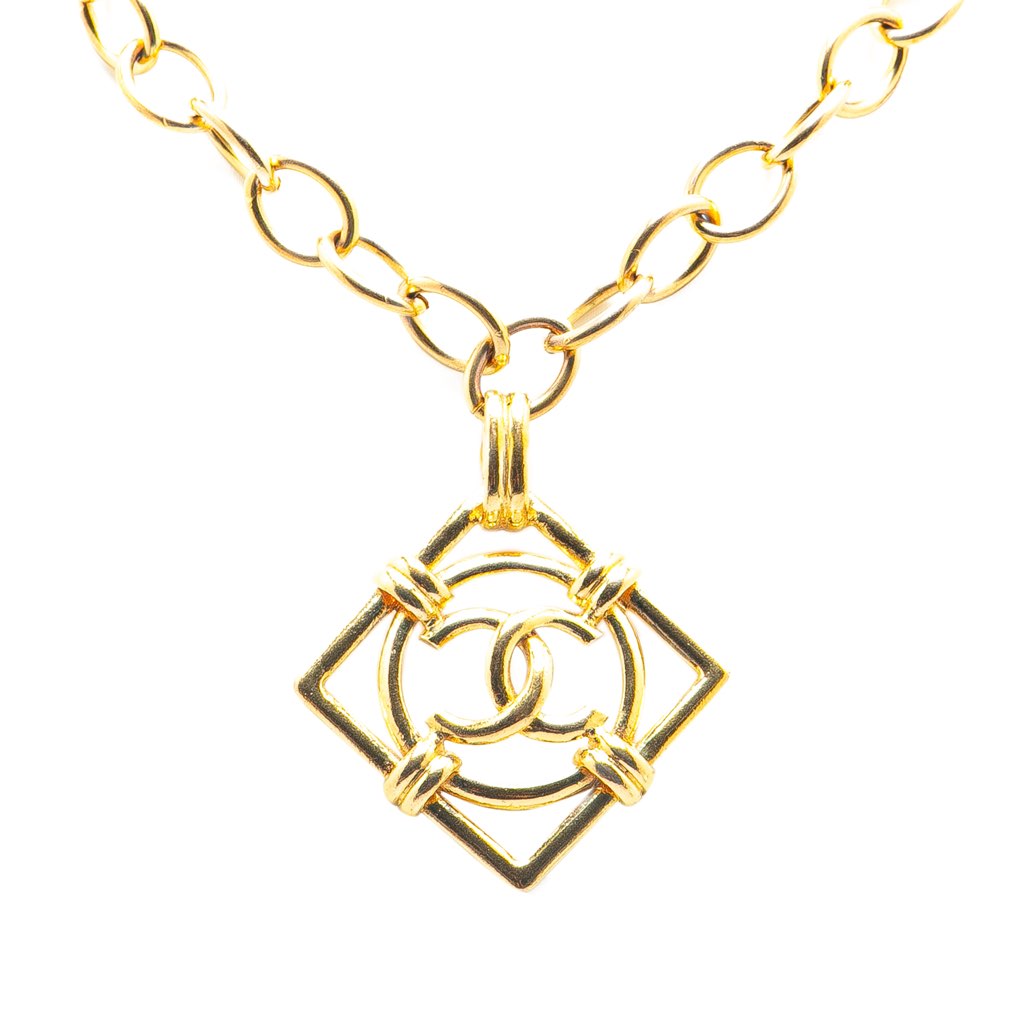 Chanel Gold Plated CC Diamond Shape Pendant Necklace