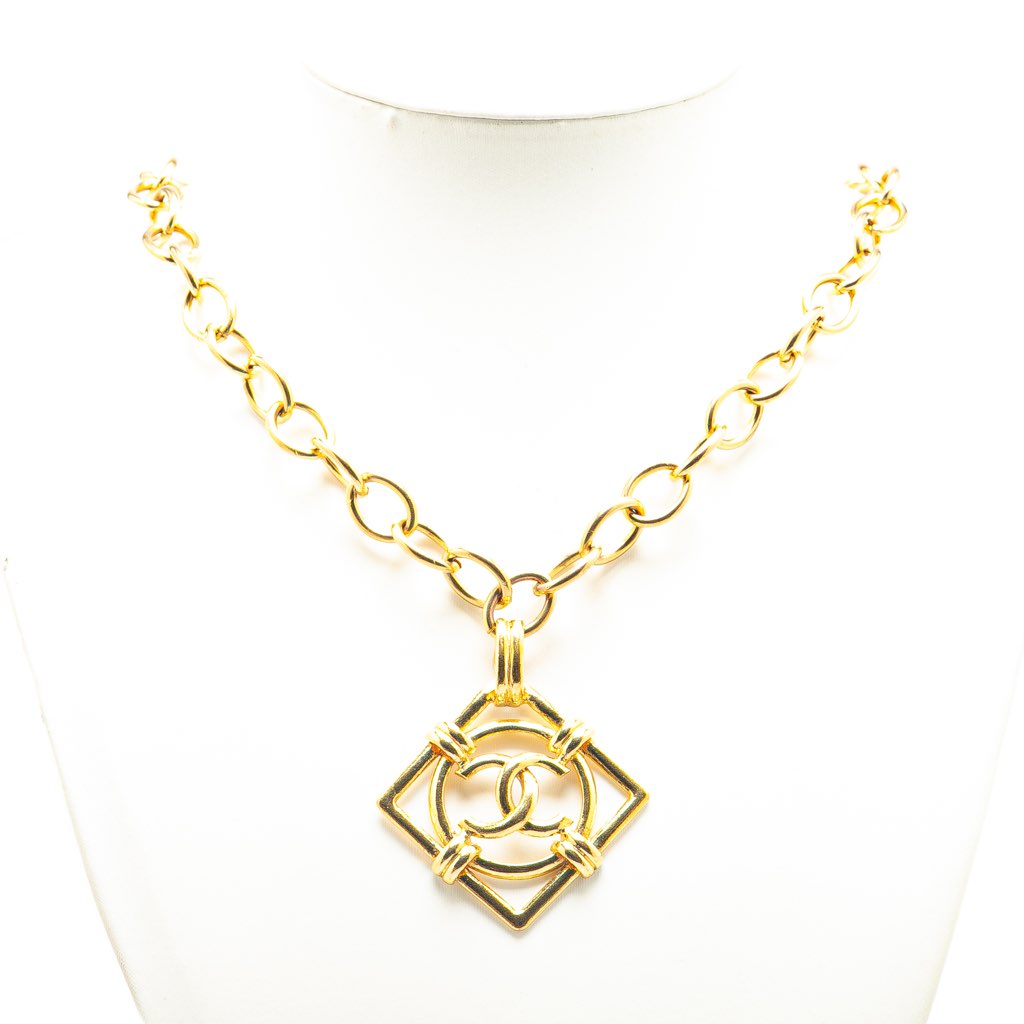 Chanel Gold Plated CC Diamond Shape Pendant Necklace - 4