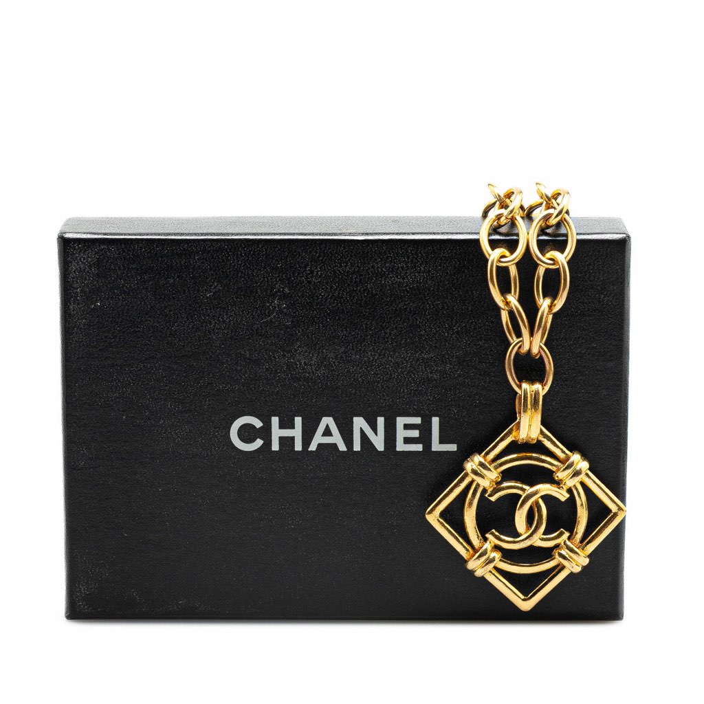 Chanel Gold Plated CC Diamond Shape Pendant Necklace - Side view