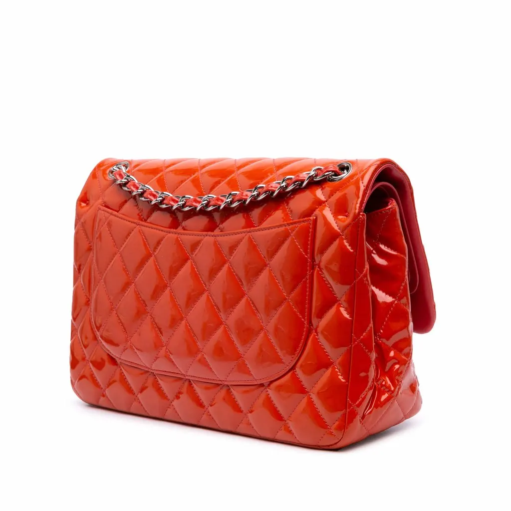 Chanel Jumbo Classic Patent Double Flap Orange Leather Fair - Back View