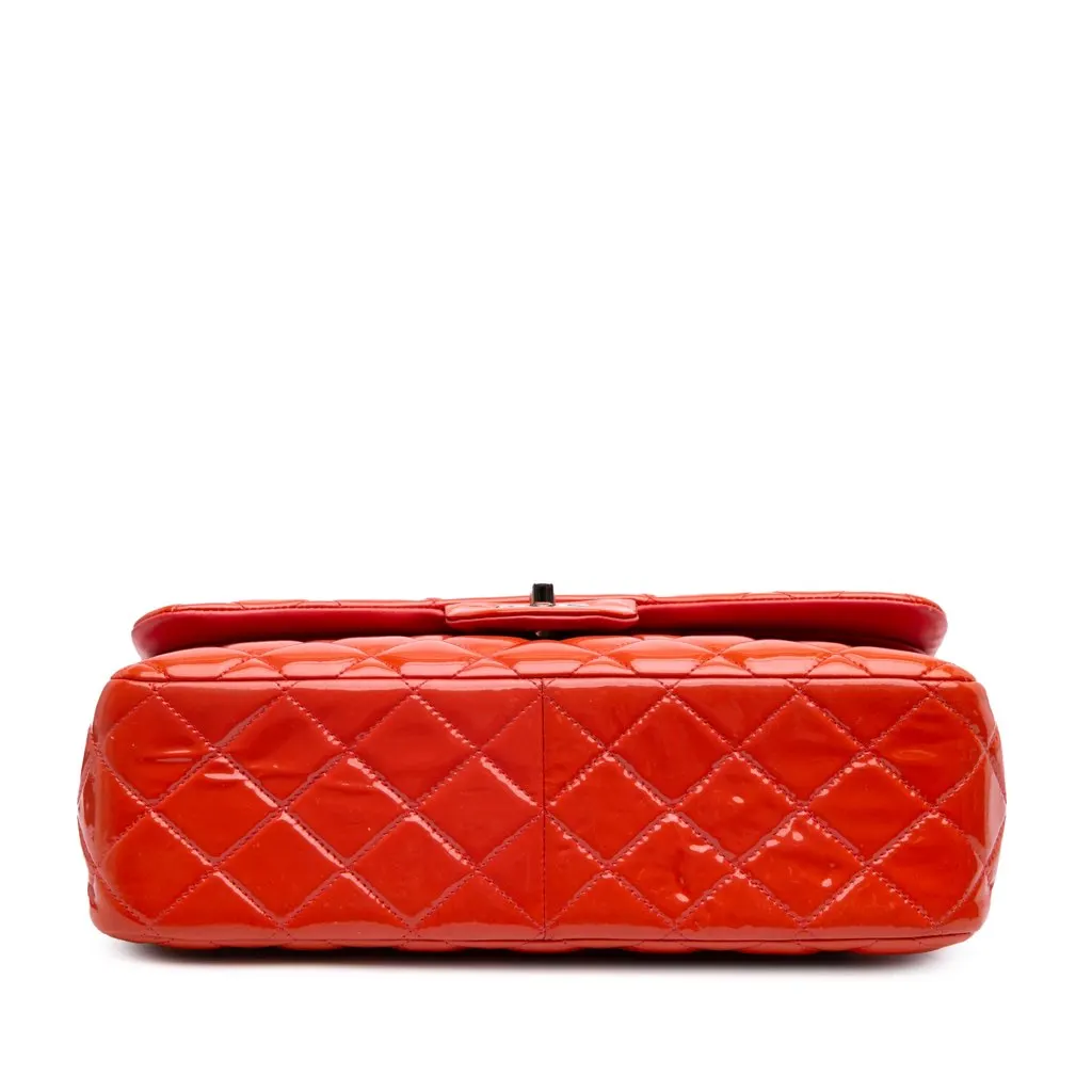 Chanel Jumbo Classic Patent Double Flap Orange Leather Fair - Inside View