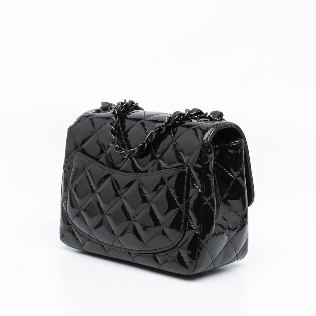 Chanel Mini Square Classic Patent So Black Single Flap - 2