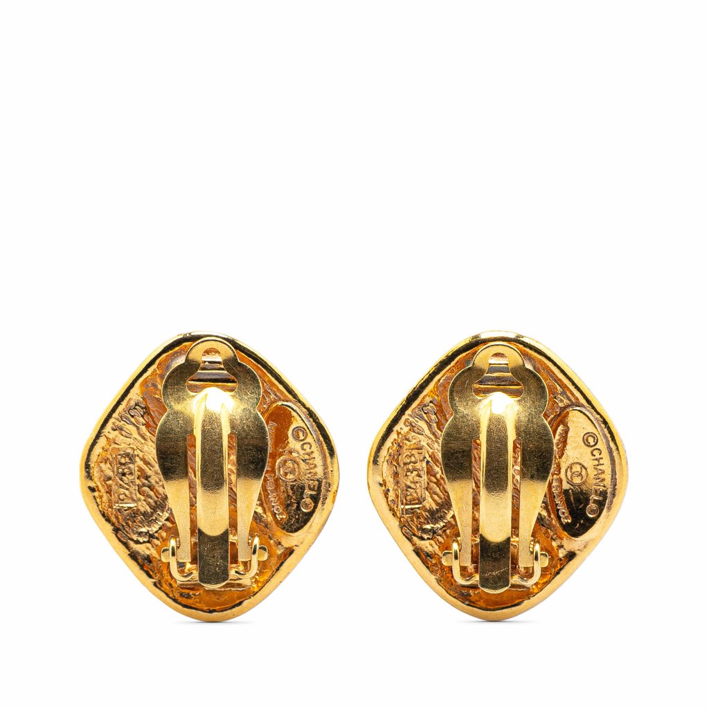 Chanel Gold Plated Matelasse Diamond Clip On Earrings - 2