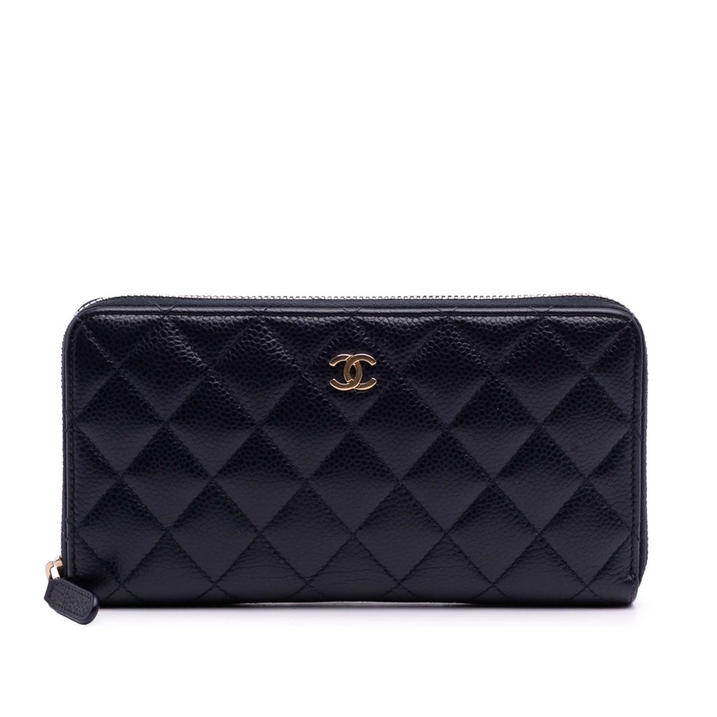 Chanel CC Quilted Caviar Zip Around Long Wallet