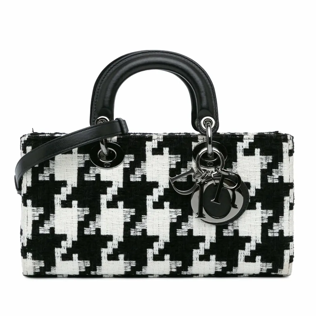 Dior Medium Canvas Macro Houndstooth Lady D Joy Black Canvas Good - Front View