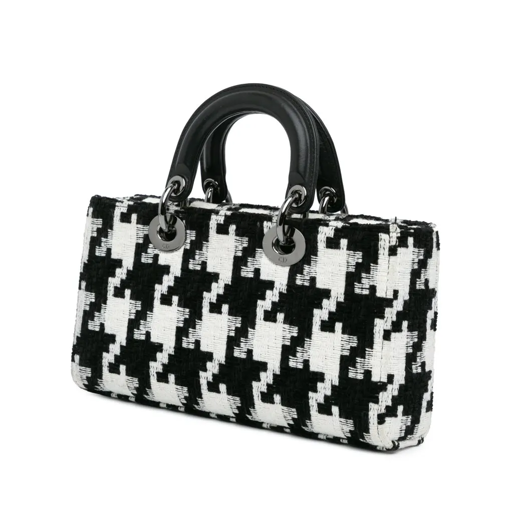 Dior Medium Canvas Macro Houndstooth Lady D Joy Black Canvas Good - Back View