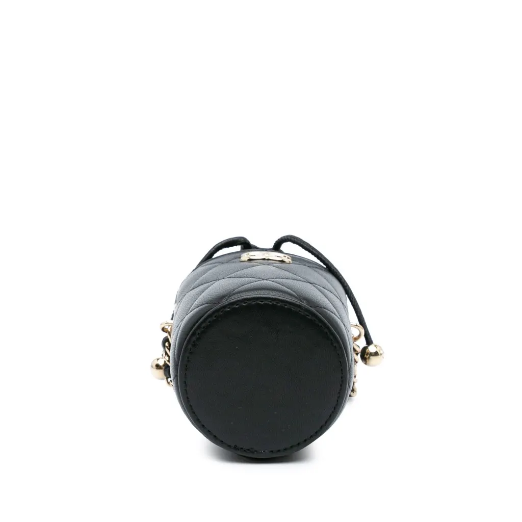 Chanel Micro Quilted Lambskin Drawstring Bucket Bag Black Leather Good - Inside View