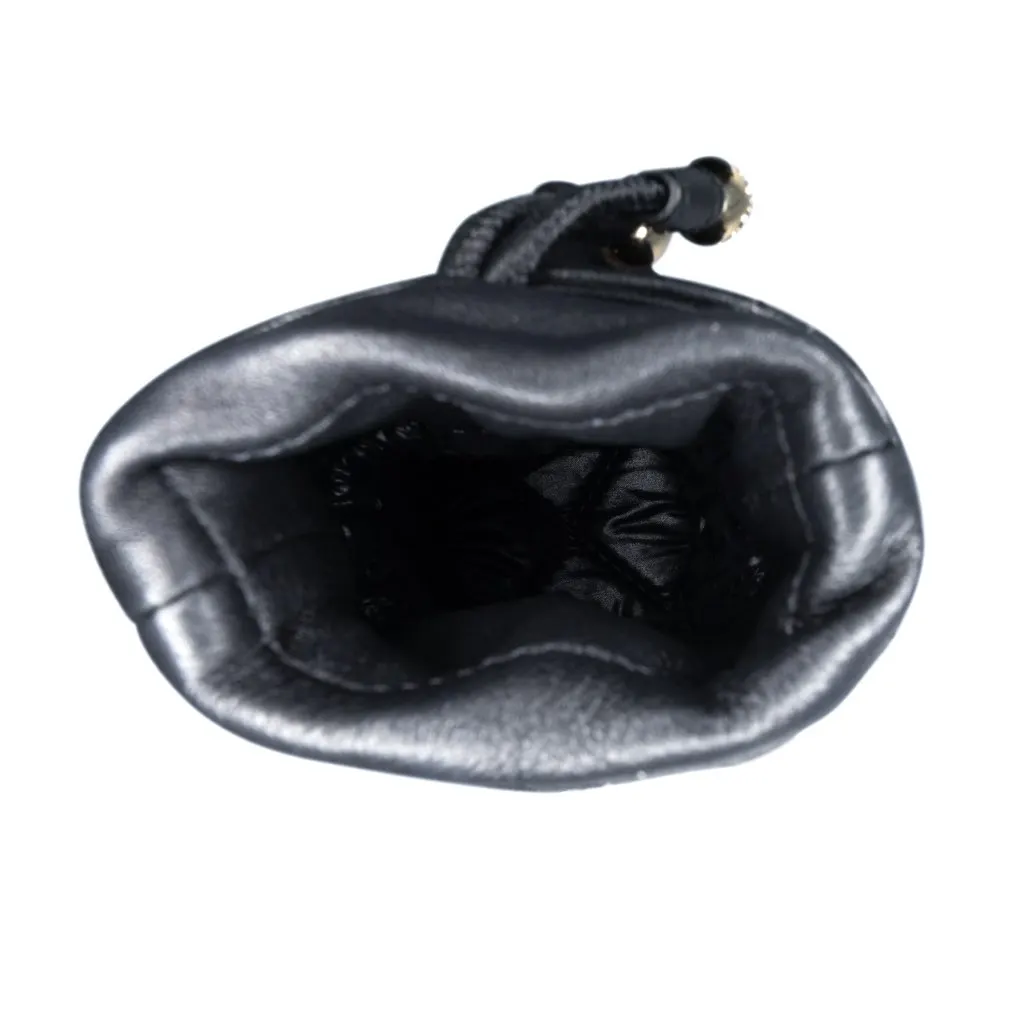 Chanel Micro Quilted Lambskin Drawstring Bucket Bag Black Leather Good - Model View