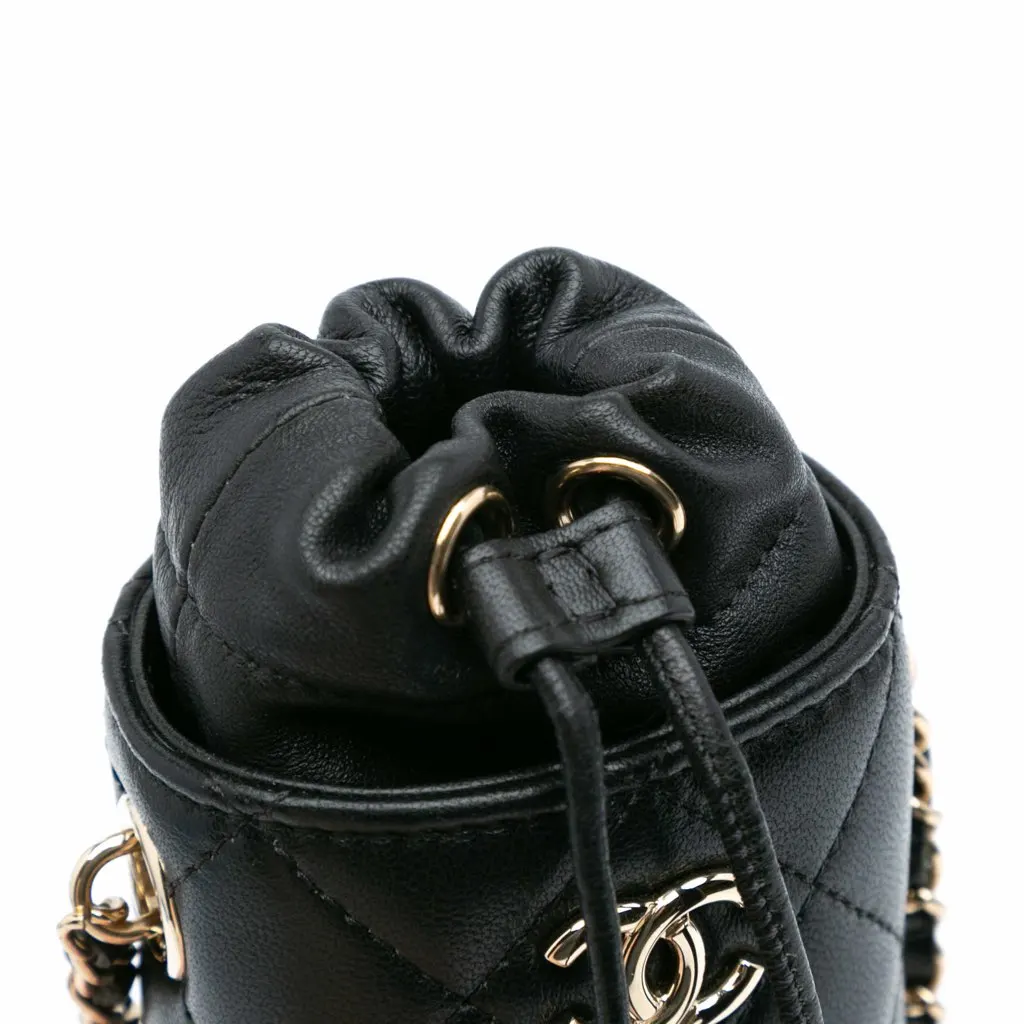 Chanel Micro Quilted Lambskin Drawstring Bucket Bag Black Leather Good - Box View